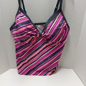Womans Swim Top  Pink and Purple stripe  HALTER TANKINI SWIM Top SizeX Large